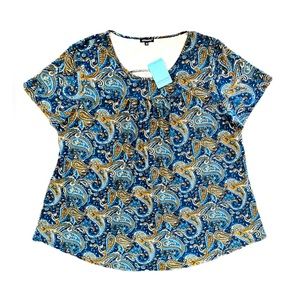 Letdiosto Women’s Size 4X Blue Paisley Print Short Sleeve Top Stretch Comfort